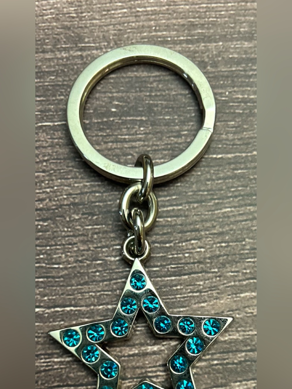 Coach Silver-Tone Star Keychain with Teal Crystals